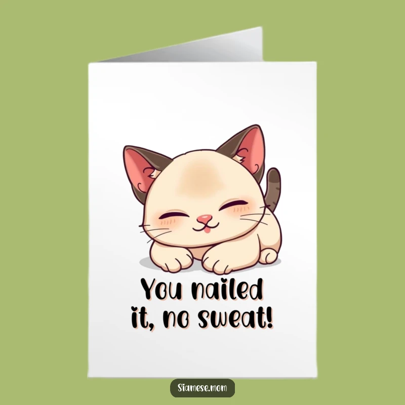 Free Printable Congratulations Card: Happy Kawaii Siamese Cat Stretch, DIY Gift
