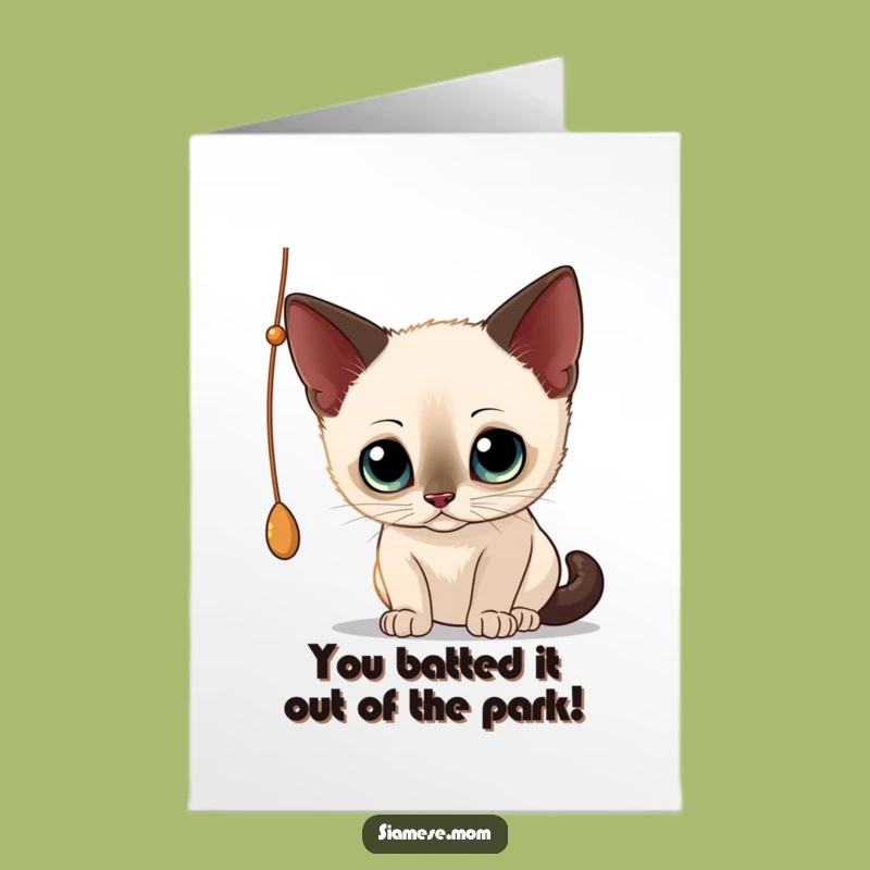 Free Printable Siamese Cat Congratulations Card: Curious Kitty String Delight Downloadable Surprise
