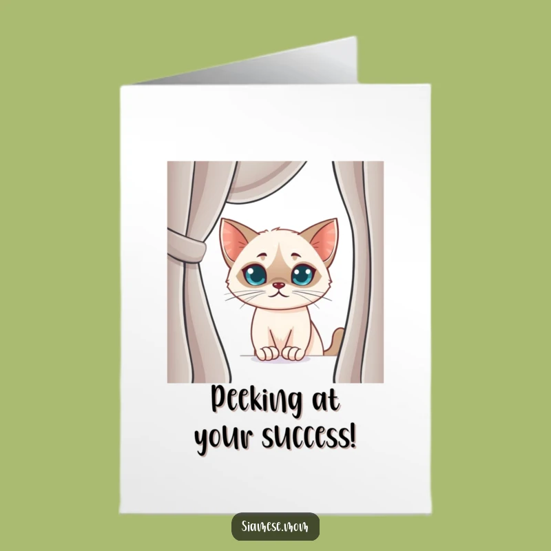 Free Printable Congrats Card: Mischievous Kawaii Siamese Cat Peek Gift