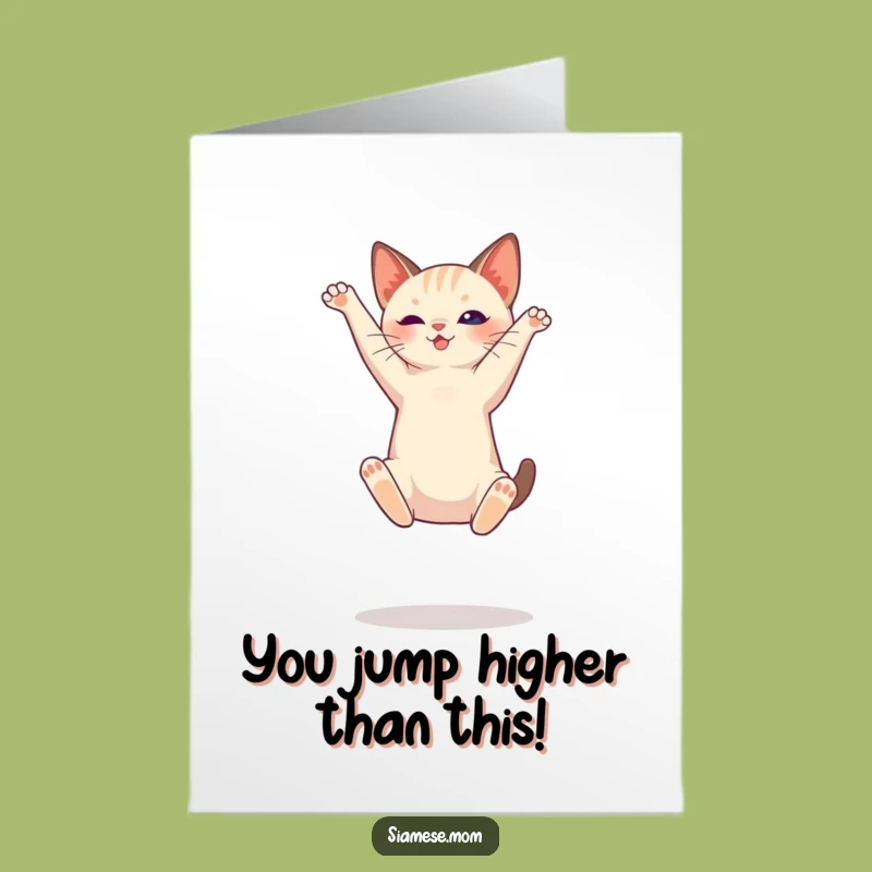 Siamese Cat Leap: Free Printable Congratulations Card for Big Wins