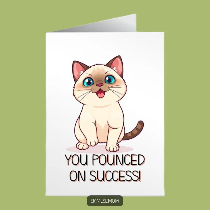 Free Printable Playful Cat Congrats Card: Pouncing Siamese Achievement Downloadable Gift