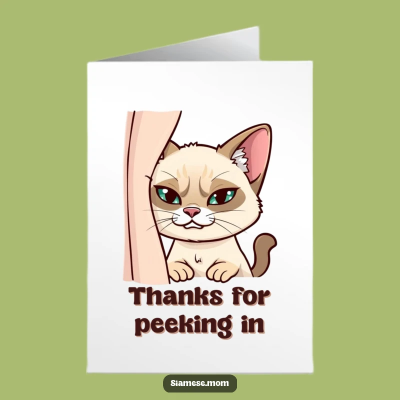 Free Printable Siamese Cat Thank You Card: Sly Grin Downloadable Gesture