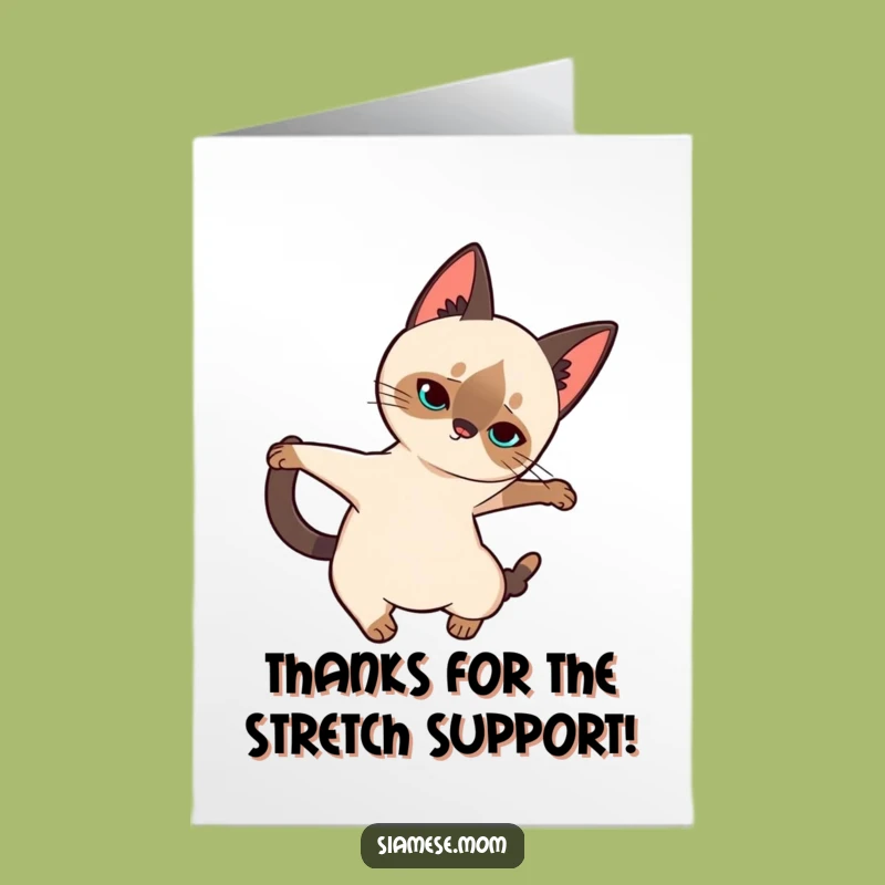 Free Printable Thank You Card: Graceful Kawaii Siamese Cat Stretch Gift
