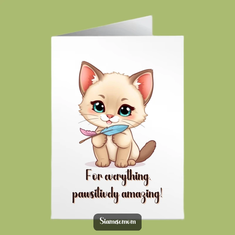 Free Printable Thank You Card: Mischievous Siamese Kitten Feather - Funny Downloadable Gift!
