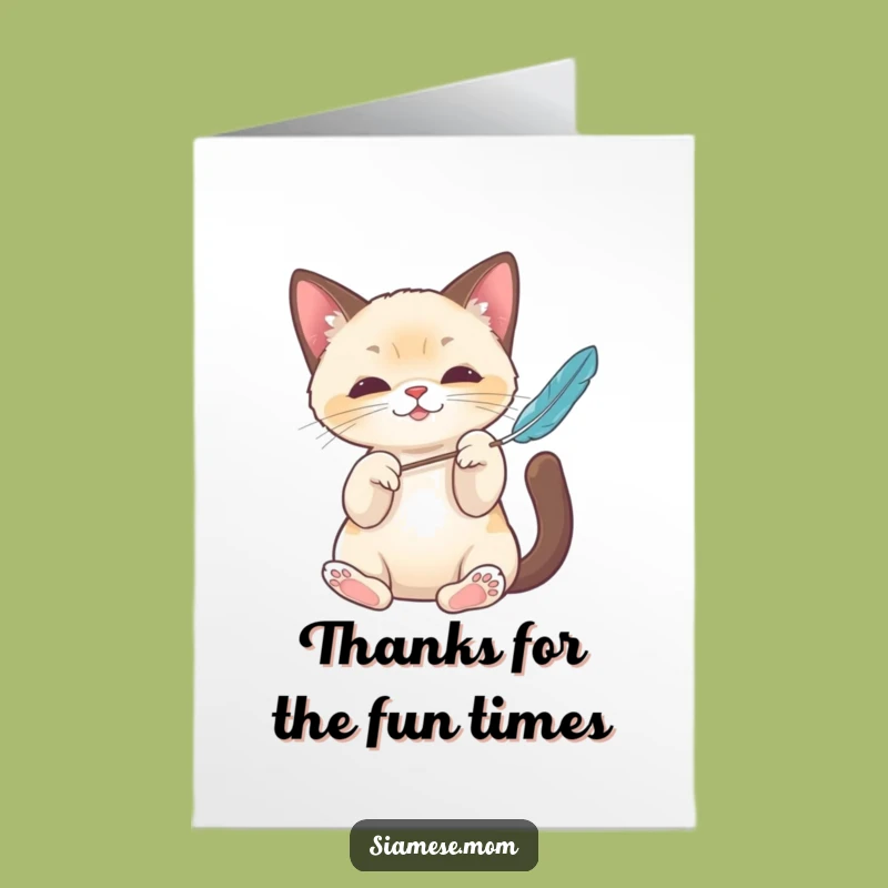 Free Printable Thank You Card: Playful Kawaii Siamese Cat, Charming DIY Gift