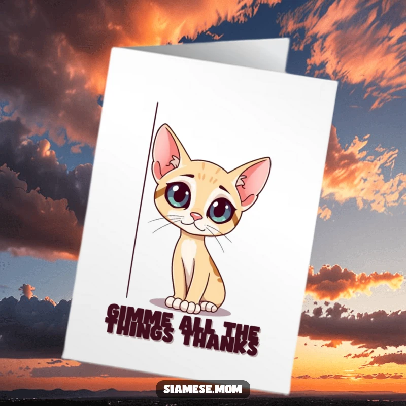 Funny Free Printable Thank You Card: A slender cat with big, curious eyes peeking adorably around a corner.