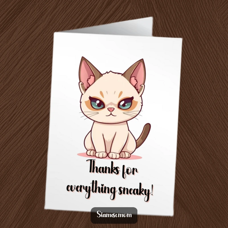 Free Printable Thank You Card: Mischievous Siamese cat gives a knowing glance and a playful twinkle.