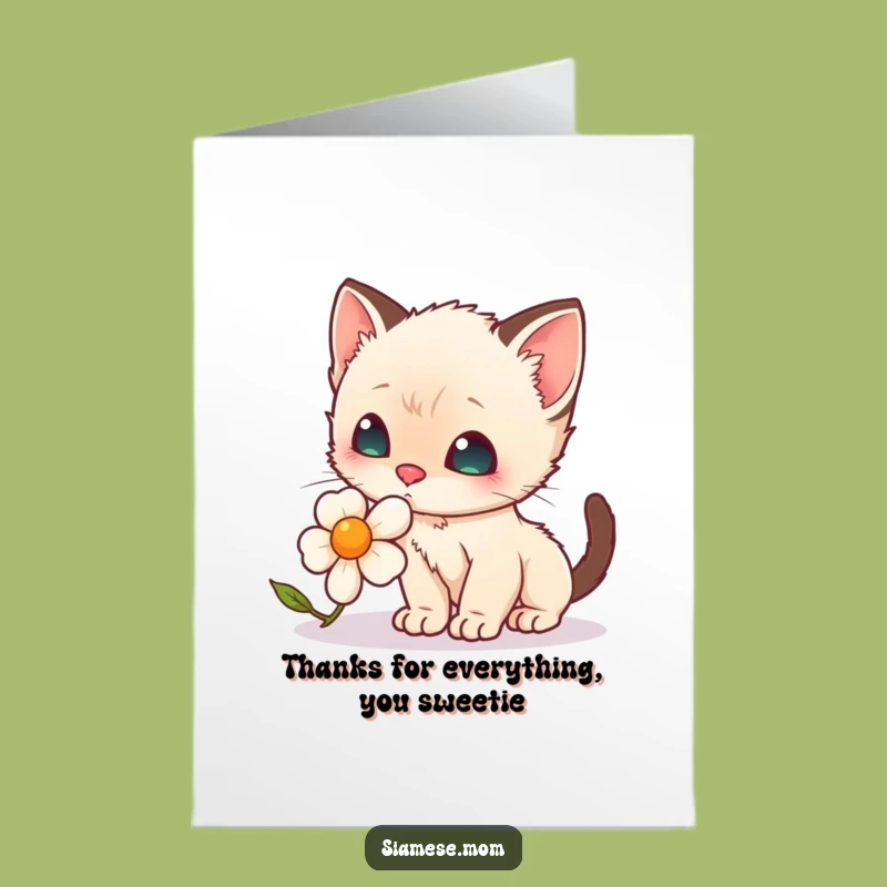 Free Printable Thank You Card: Funny Siamese Kitten Flower Sniffing Downloadable Gift