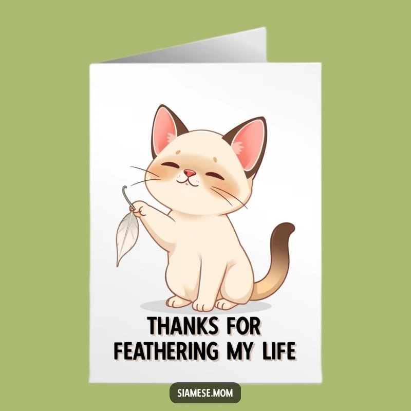 Free Printable Siamese Cat Feather Thank You Card: Charming Downloadable