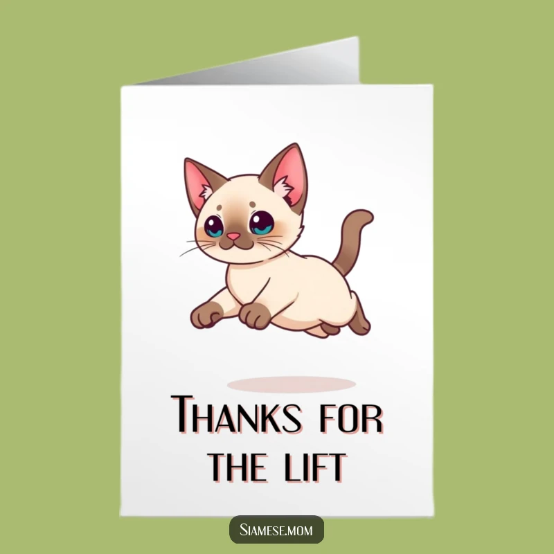 Free Printable Thank You Card: Graceful Kawaii Siamese Cat Leap, Memorable DIY Gift