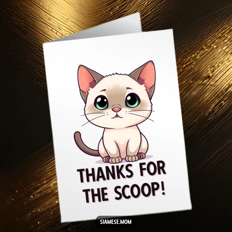 Free Printable Thank You Card: Siamese cat with ears forward, intently focused on hearing your thanks.