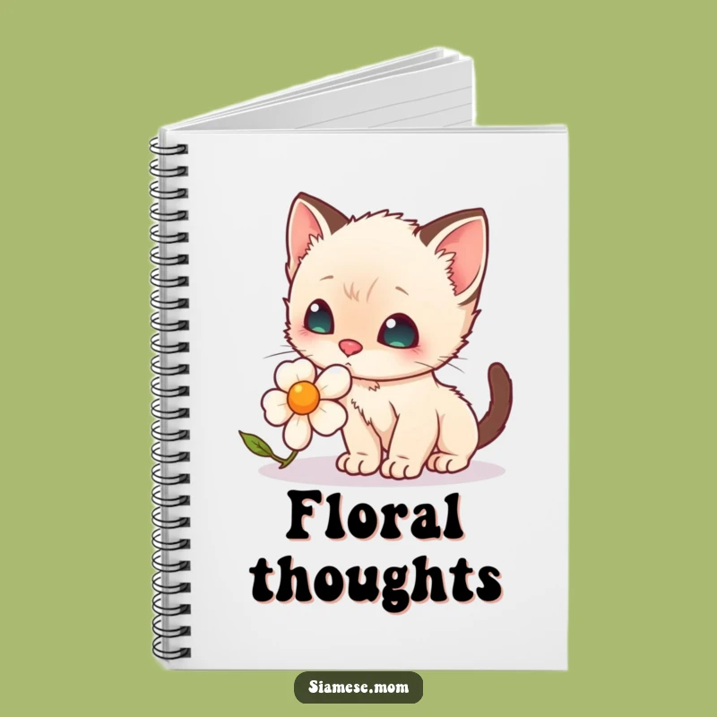 Funny Journal: Kawaii Siamese Kitten's Floral Thoughts Notebook