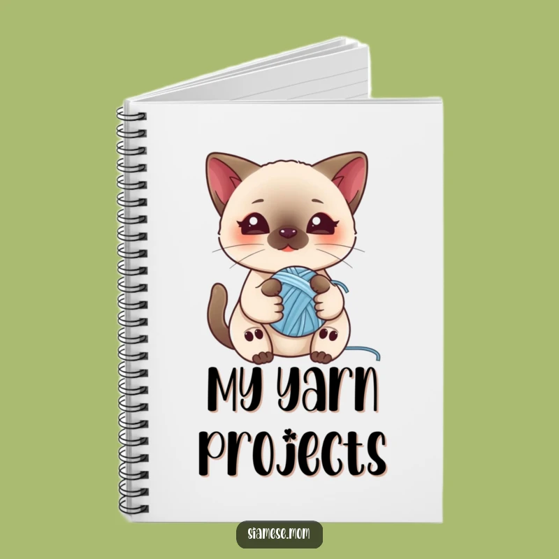 Funny Kawaii Siamese Cat Notebook - Yarn Ball Kitty Journal