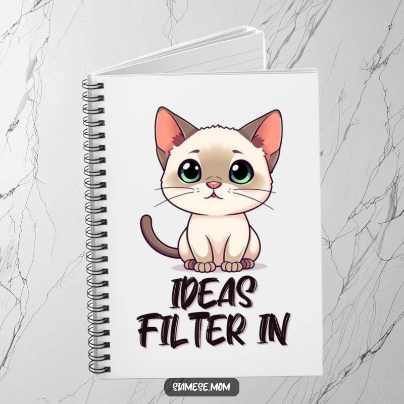 Funny Siamese cat notebook, illustrating a cat mid-listen, ideal for jotting down notes and important details.