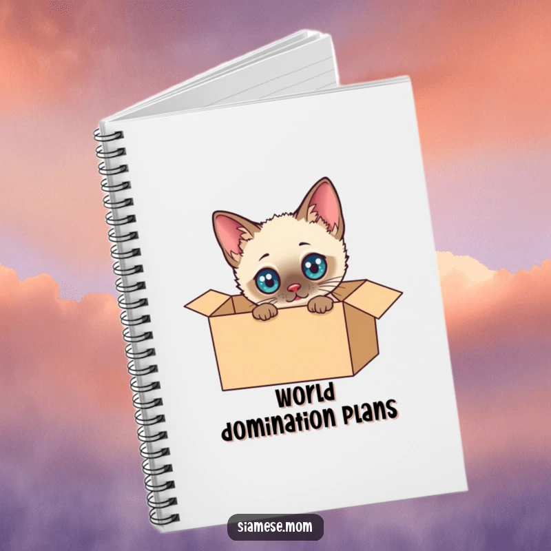 Funny Siamese Cat Notebook: Adorable kawaii cat exploring a cardboard box, great for journaling and taking notes with a humorous touch.