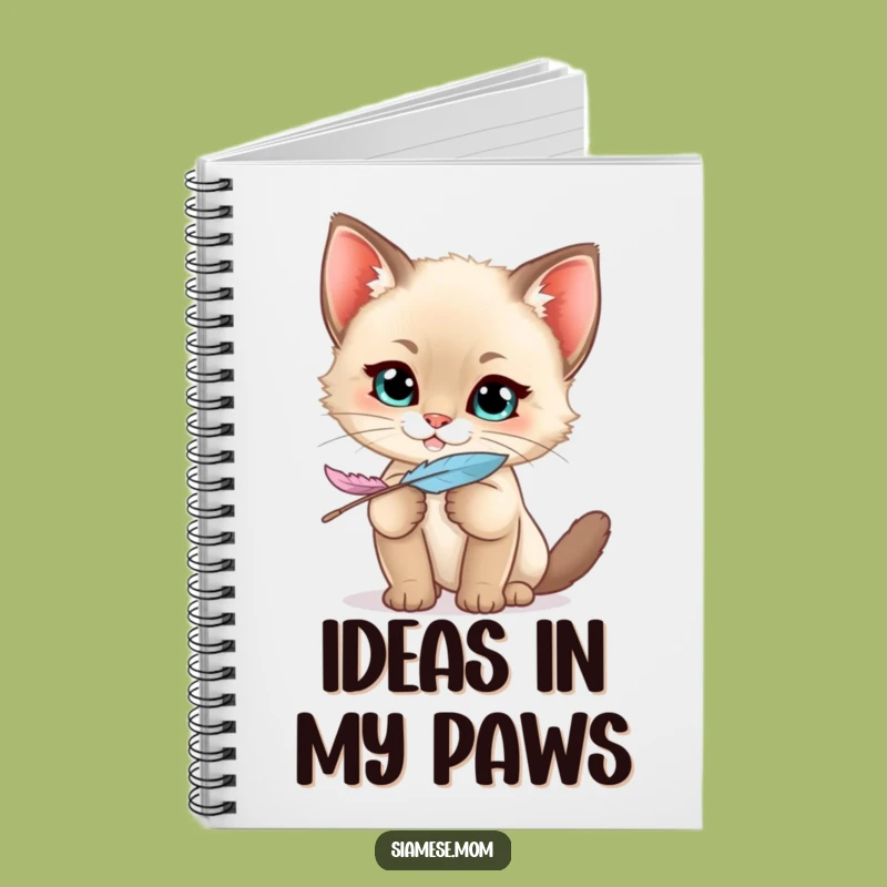 Funny Siamese Kitten Notebook - Kawaii Mischief Feather Journal, Perfect Gift!