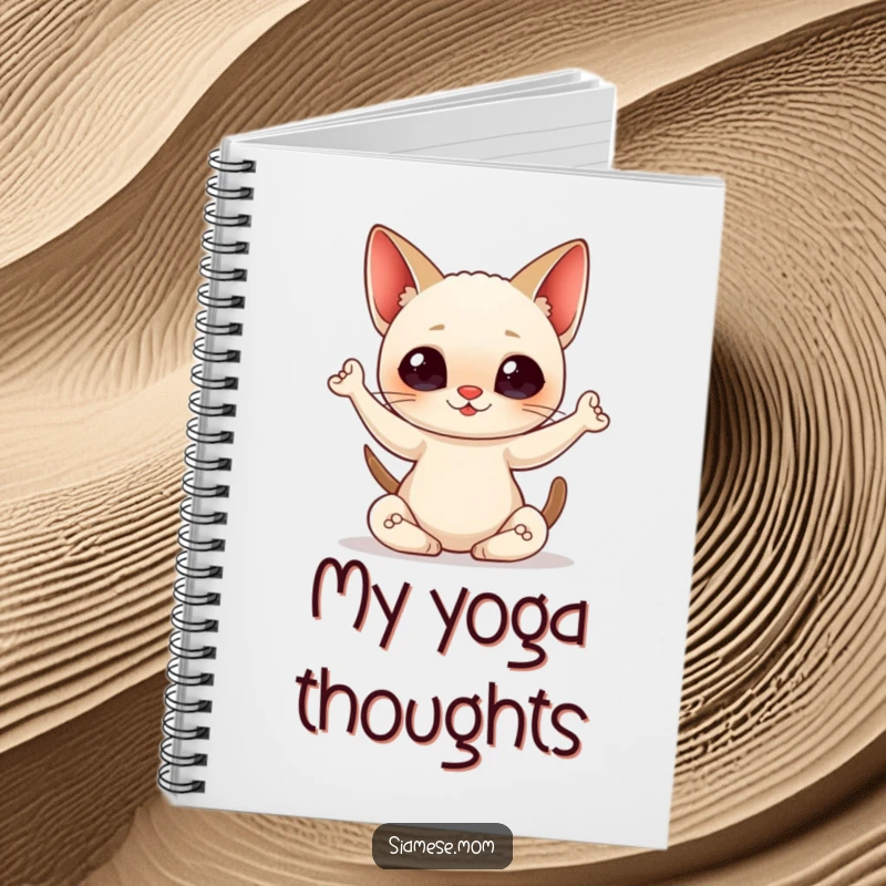 Funny Notebook featuring a kawaii Siamese cat in a graceful yoga pose, ideal for journaling, sketching, and mindful note-taking.