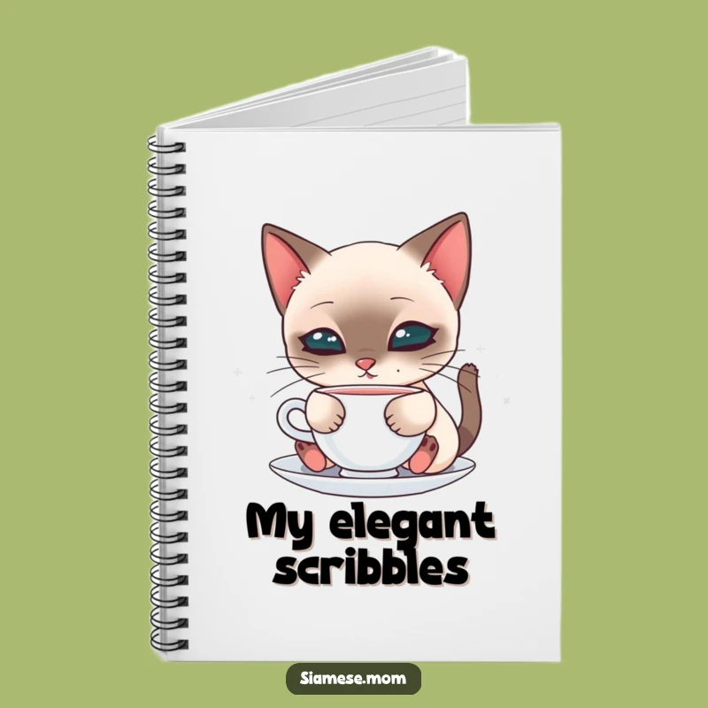 Kawaii Siamese Sipping Cat Notebook - Journal Feline Moments, Perfect Gift