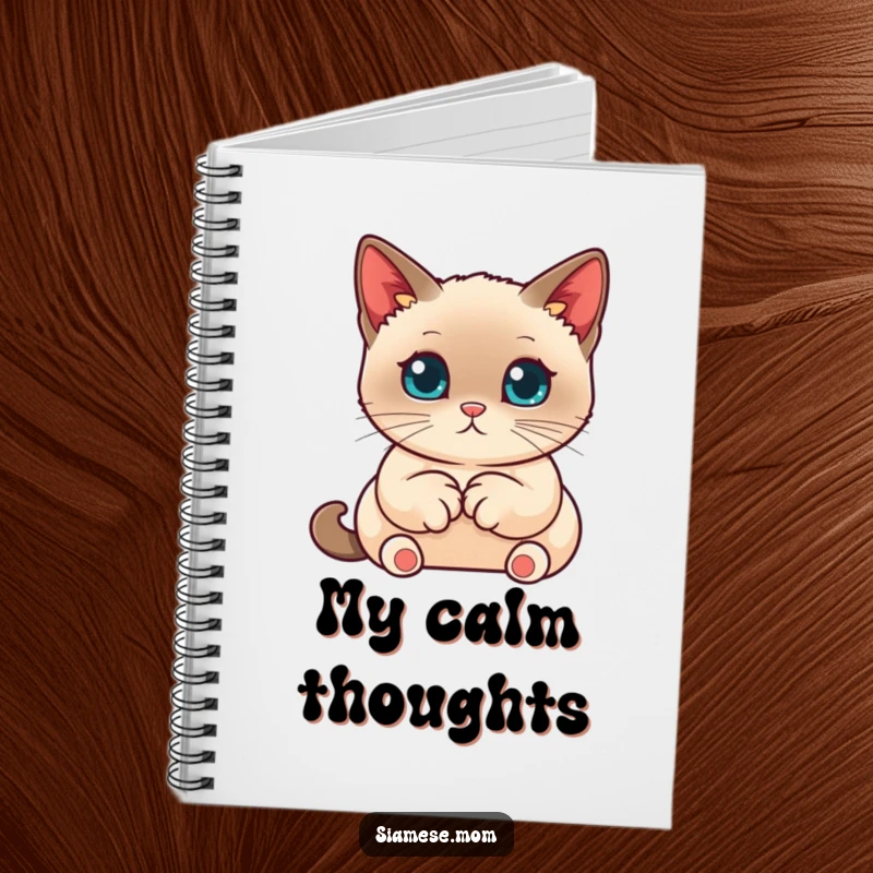 Funny Siamese Cat Notebook, kawaii cat with neatly tucked paws, cute and practical funny gift for students.