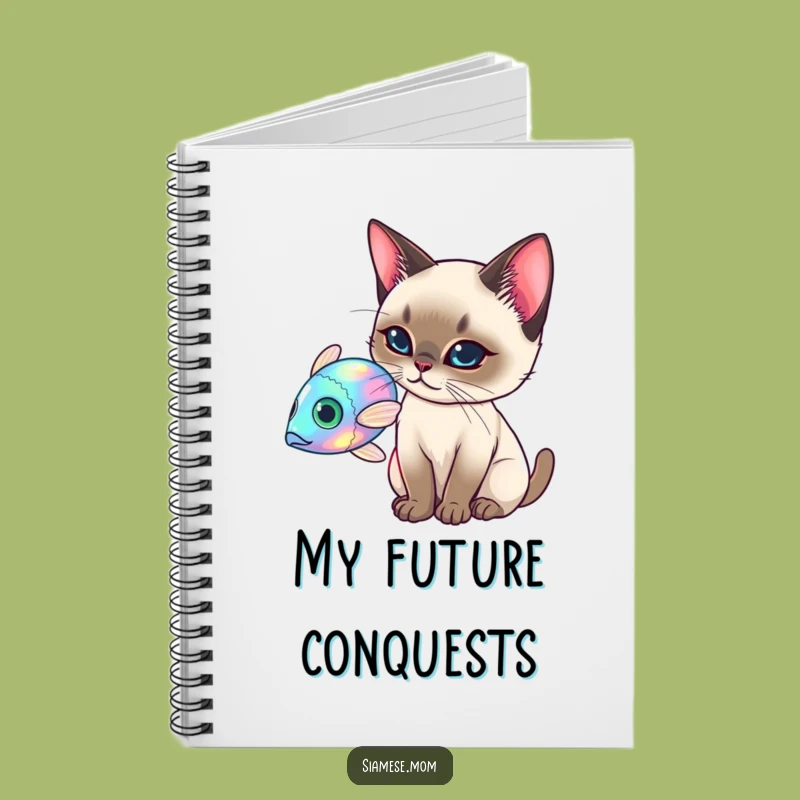 Funny Siamese Cat Notebook - Holographic Fish Journal - Creative Writing Funny Gift