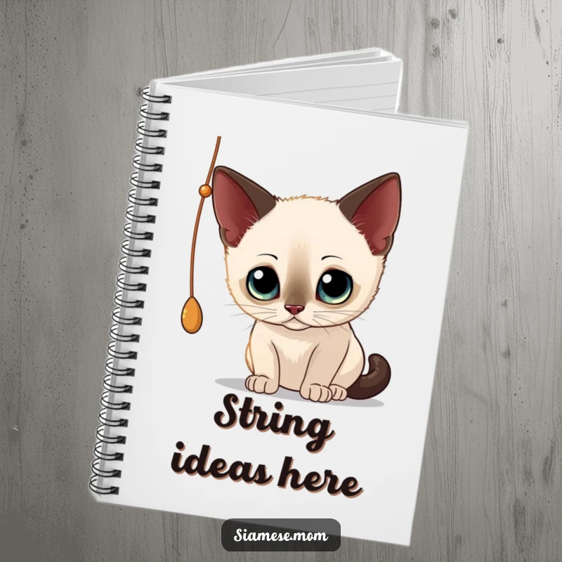Funny Siamese Cat Notebook: Features a curious cat intensely focused on batting a dangling string, perfect for note-taking.