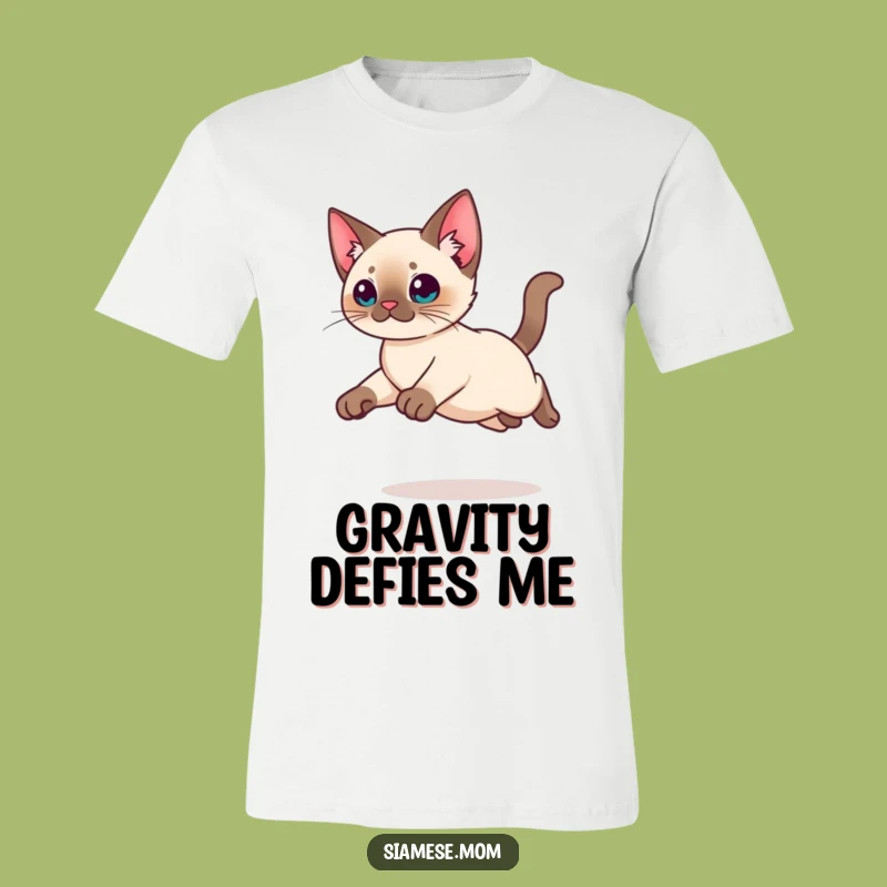 Funny Kawaii Siamese Cat T-Shirt: Graceful Leap Design, Hilarious Cat Action Gift
