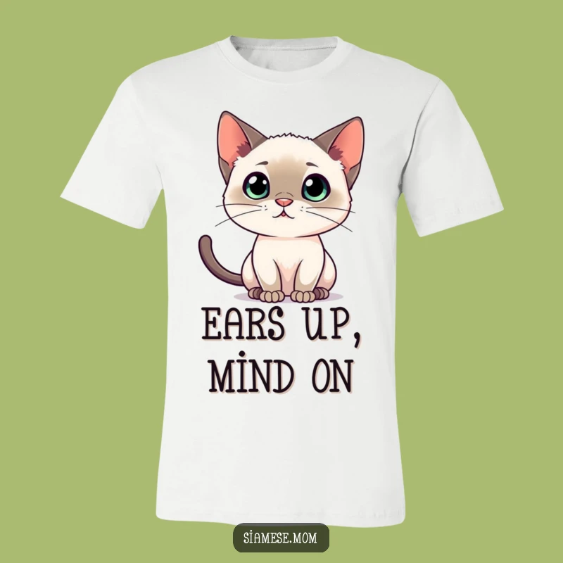 Funny Siamese Cat Listening T-Shirt - Alert Feline Curiosity Tee Gift