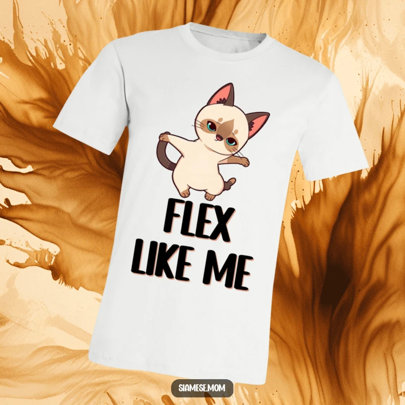 Funny Siamese Cat T-Shirt: Adorable kawaii cat performing a long, elegant stretch, showcasing flexibility and a touch of whimsy.