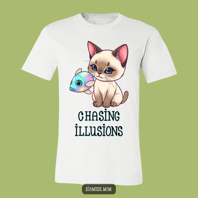 Funny Siamese Cat T-Shirt - Holographic Fish Fun - Playful Cat Lover Funny Gift Tee
