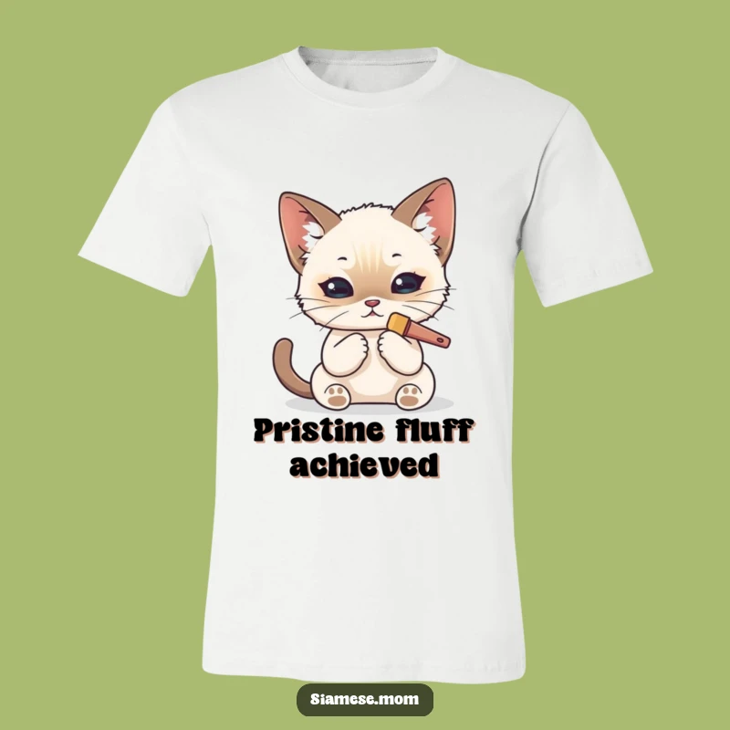 Funny Kawaii Siamese Cat T-Shirt: Dapper Kitty's Grooming Session - Great Gift