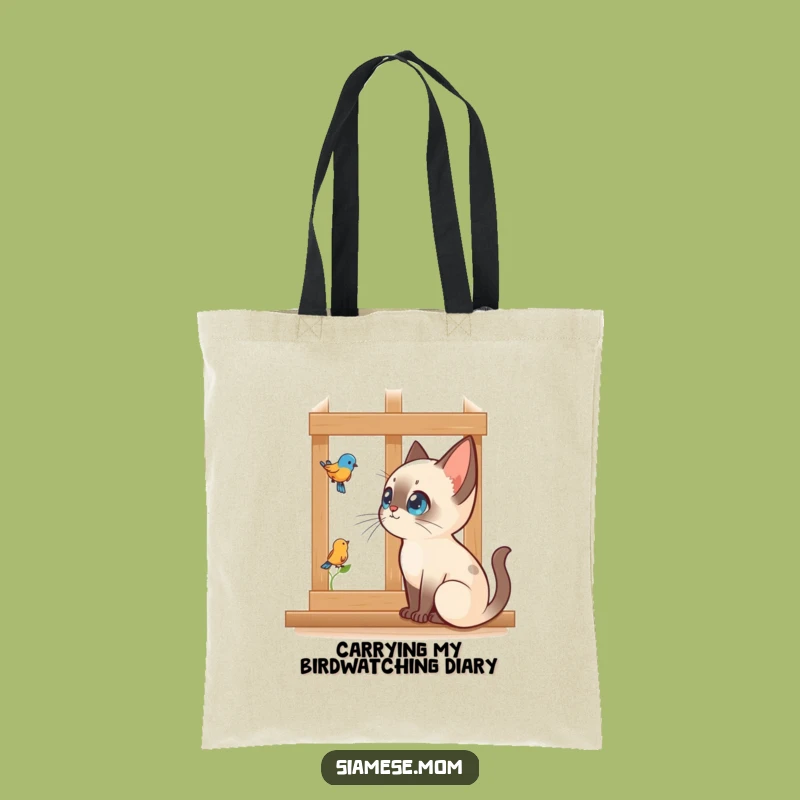 Funny Siamese Cat Tote Bag: Bird Watching Wonder, Great Funny Gift