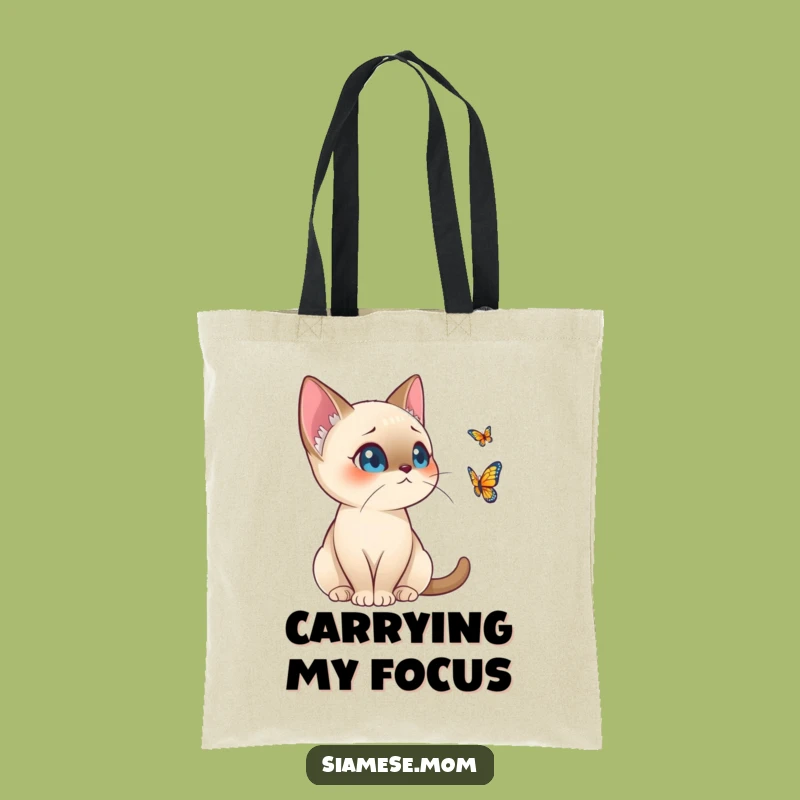 Funny Kawaii Siamese Cat Tote Bag - Alert Butterfly Watcher Accessory for Shoppers