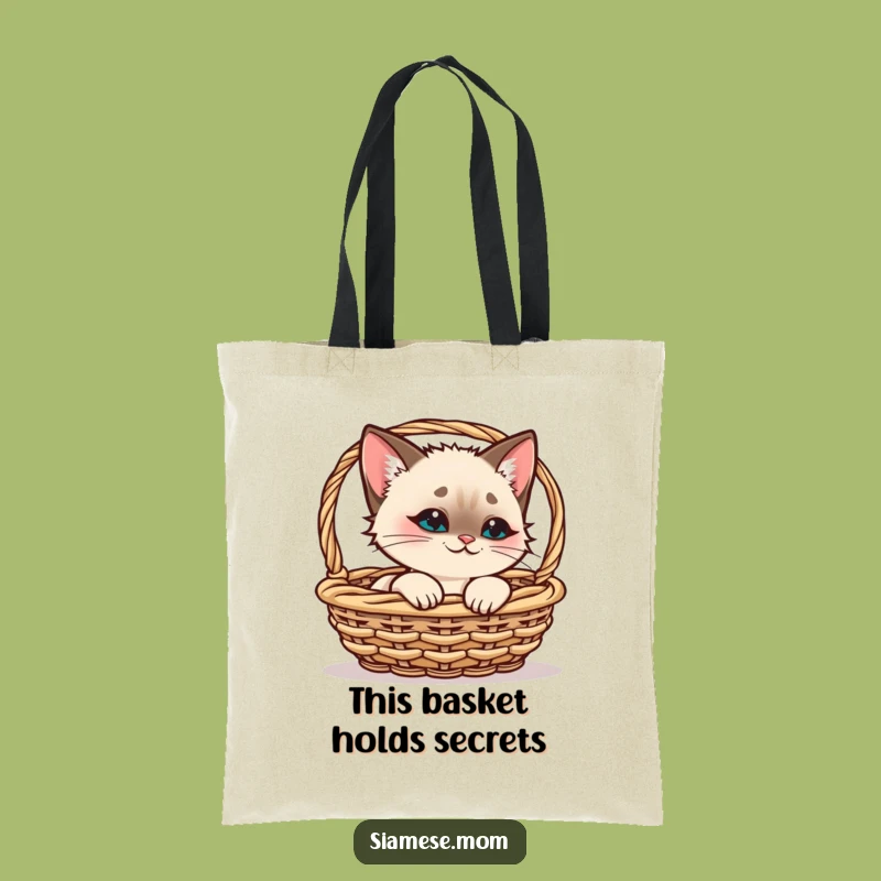 Funny Kawaii Siamese Cat Tote Bag - Playful Cat Peeking - Eco-Friendly Funny Gift Bag