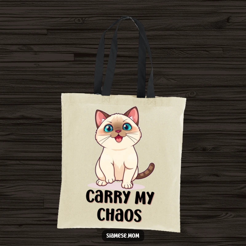 Funny Kawaii Siamese Cat Tote Bag Playful Pounce Ready to Spring, Energetic Cute Accessory