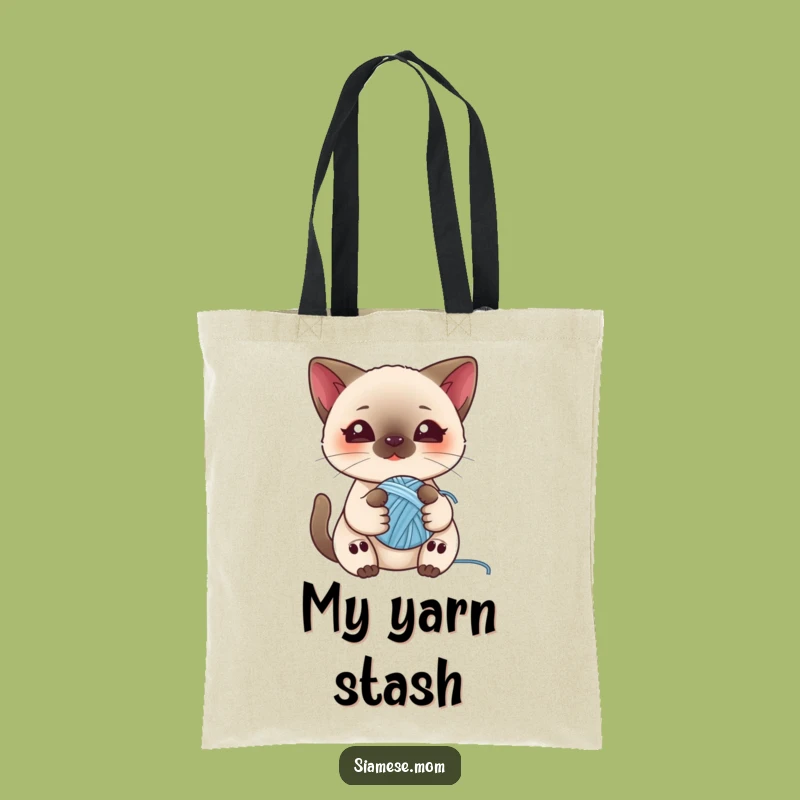 Funny Kawaii Siamese Cat Tote Bag - Yarn Ball Kitty Carry-All