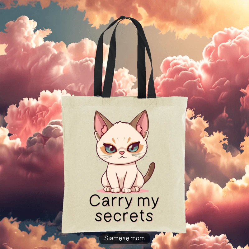 Funny Siamese cat tote bag, with a mischievous twinkle, perfect for carrying daily essentials with a playful vibe.