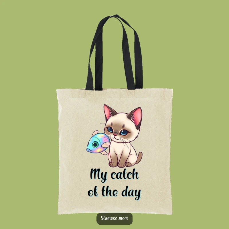 Funny Siamese Cat Tote Bag - Holographic Fish Design - Stylish and Funny Gift Bag