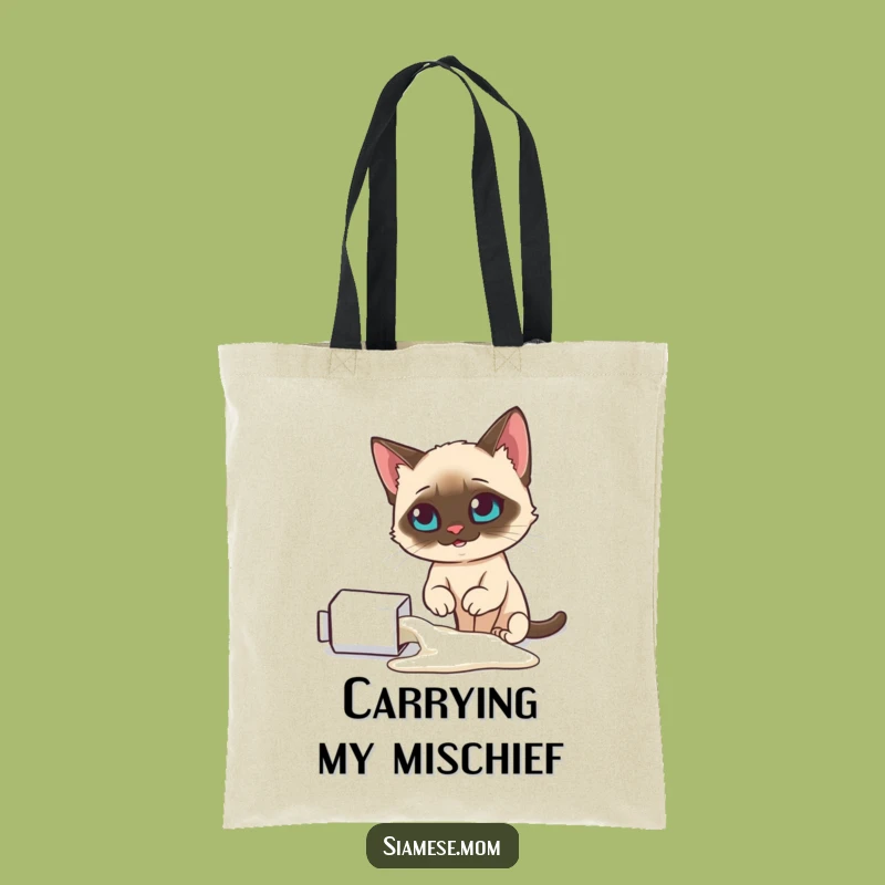 Funny Smug Siamese Cat Tote Bag: Spilled Milk Chaos - Carry Your Blame Gift
