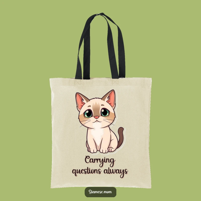 Kawaii Siamese Cat Tote Bag - Curious Carry-all, Cute and Funny Bag for Thinkers