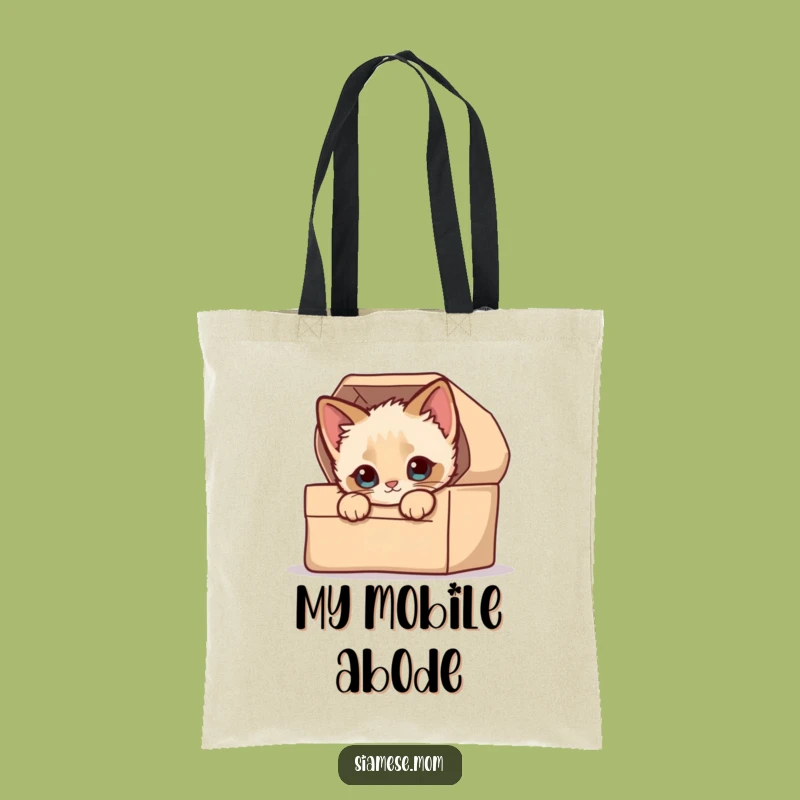 Funny Eco Tote Bag: Kawaii Siamese Kitten's Box Peek Design